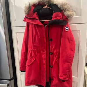 Canada Goose Red Ski Jacket with Fur-Trimmed Hood